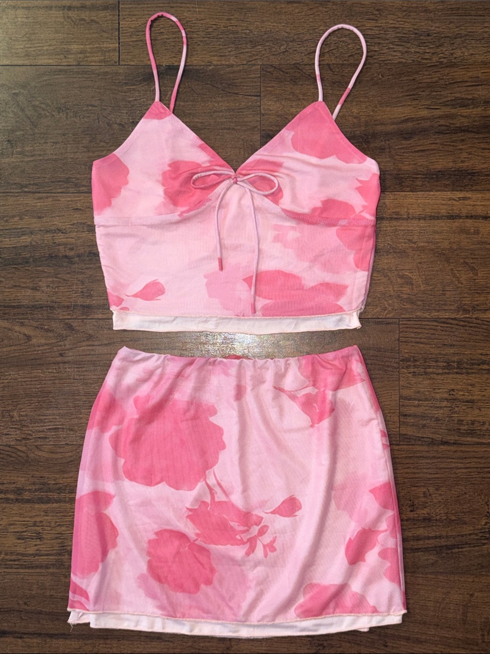Pink Floral Tie-Front Mini Skirt Set